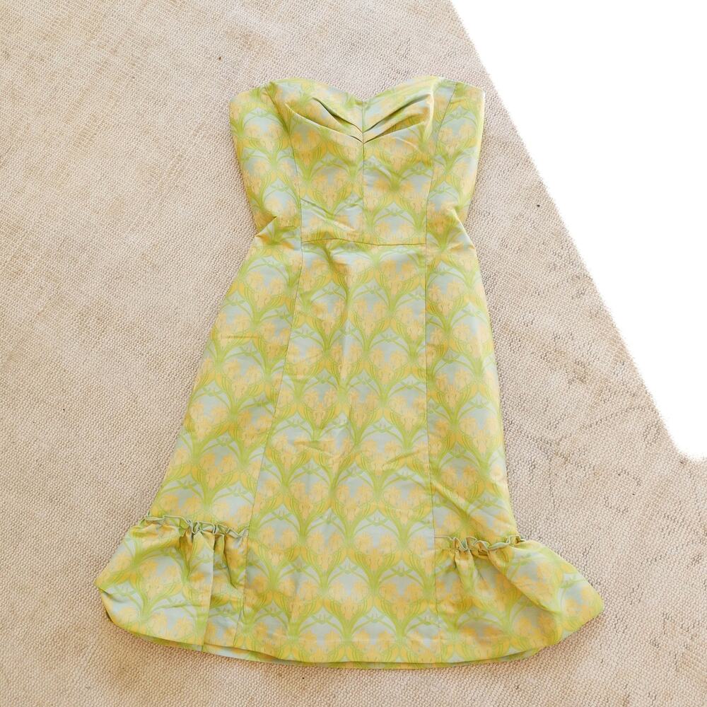 American Vintage Strapless Dress in Yellow and Green